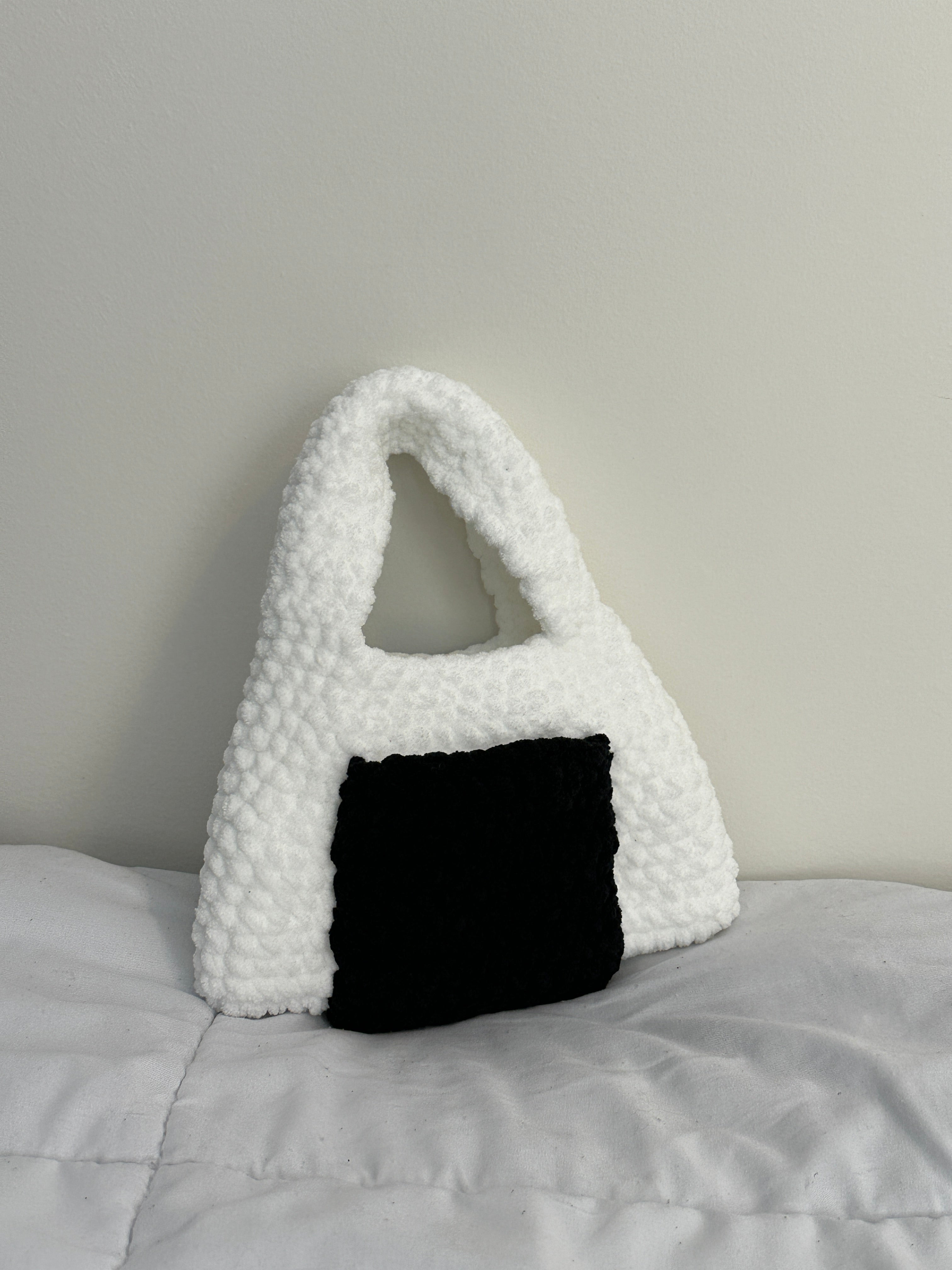The Onigiri Bag - Crochet Fluffy Cloud Bag (with front and back pockets)