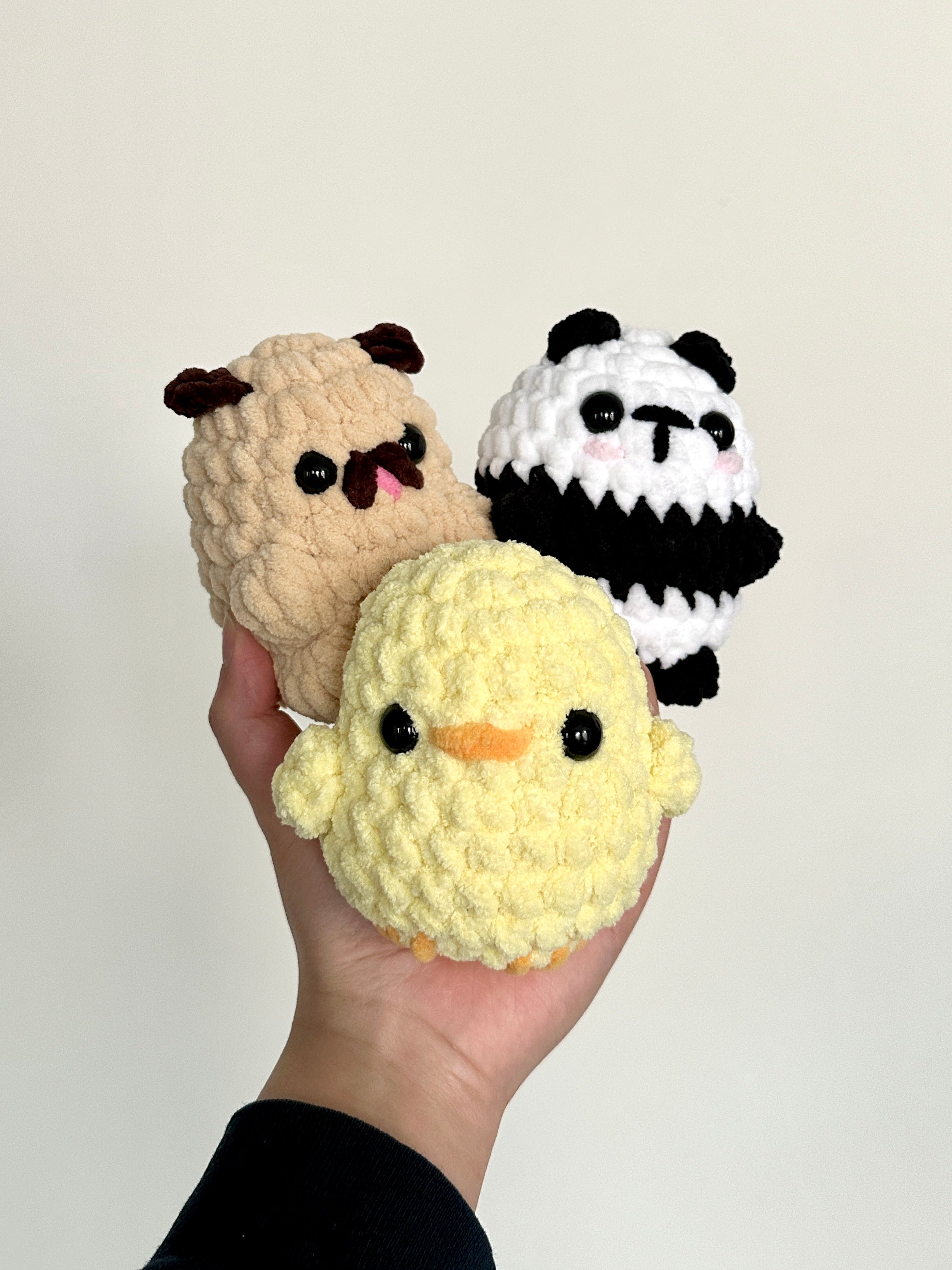 Crochet Mini Panda, Chick, Dog Plushie: Handmade Panda Toy